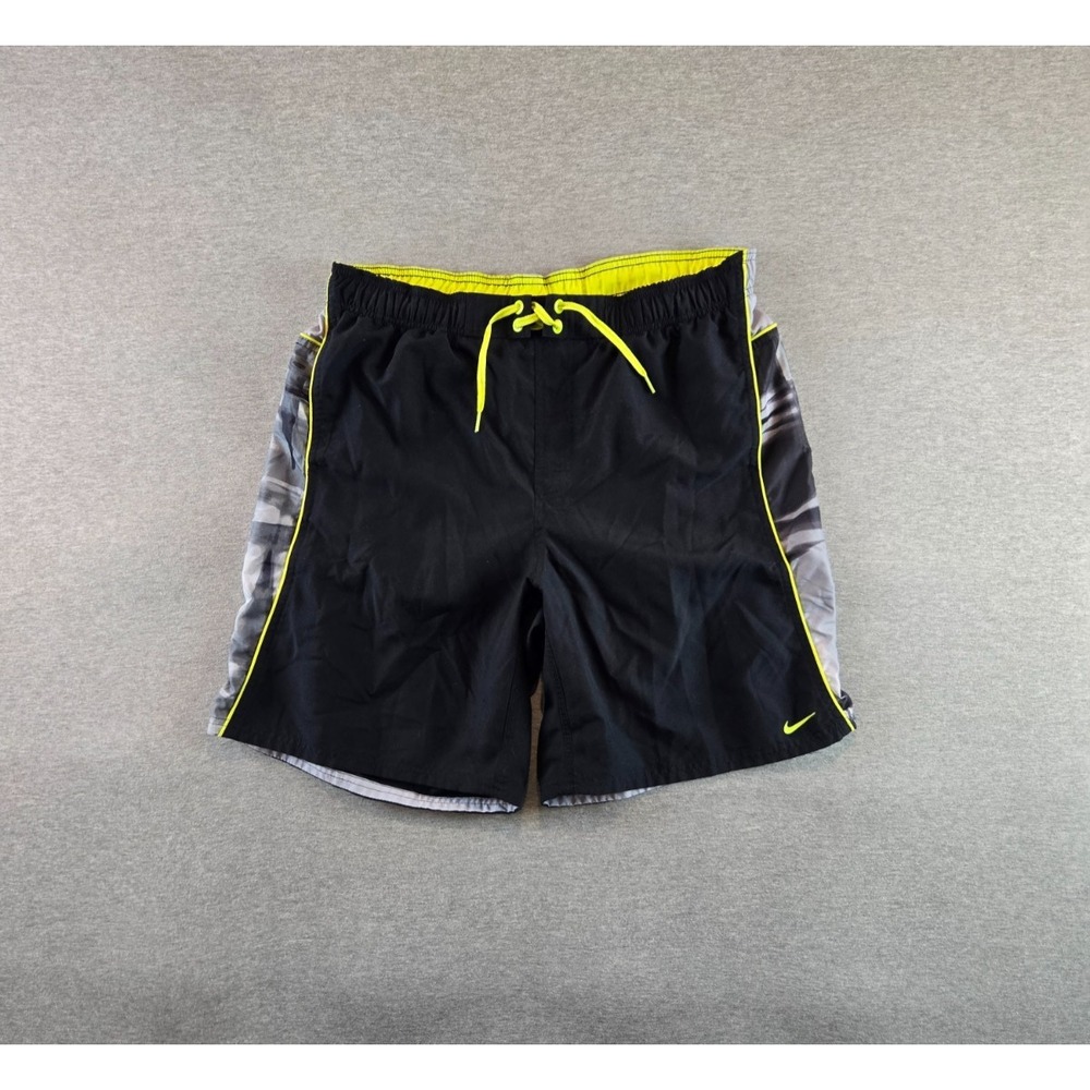 Nike Swim Trunks Mens Large Black Mesh Lined Pockets‎ Swoosh Stretch 8" Inseam